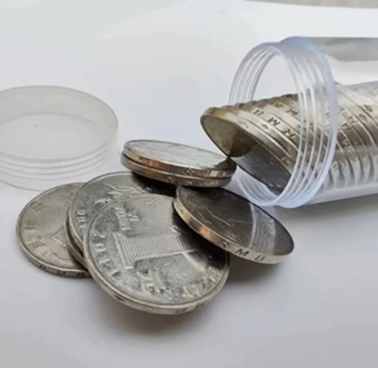 2 x 36mm Coin Storage Tube - Transparent With Screw Lid - Other Sizes Available