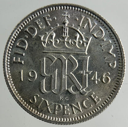 1946 George VI Sixpence Silver Coin | Very High Grade