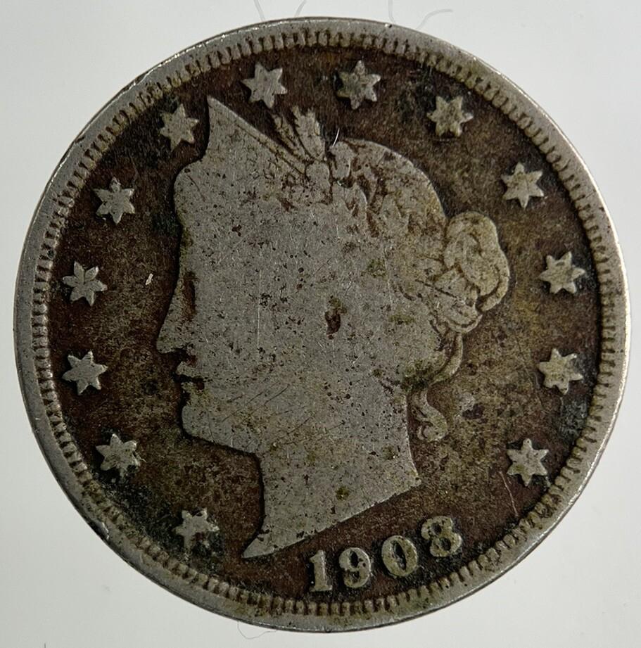 1908 US USA 5 V Cents Nickel Coin | Collectable Grade