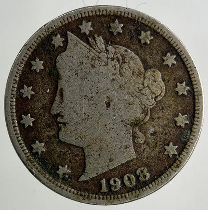 1908 US USA 5 V Cents Nickel Coin | Collectable Grade