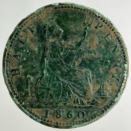1860 Victoria Half-Penny Coin | Fine Collectable Grade