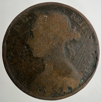 1890 Victoria One Penny Coin | Worn Grade