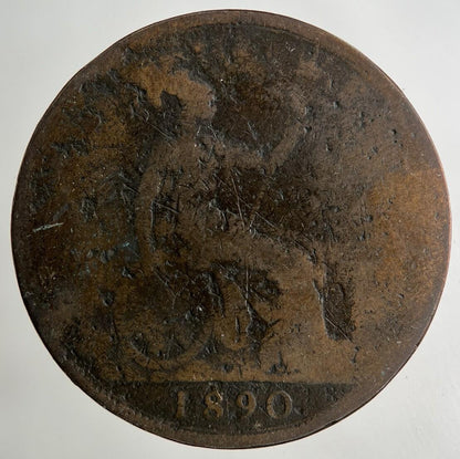 1890 Victoria One Penny Coin | Worn Grade