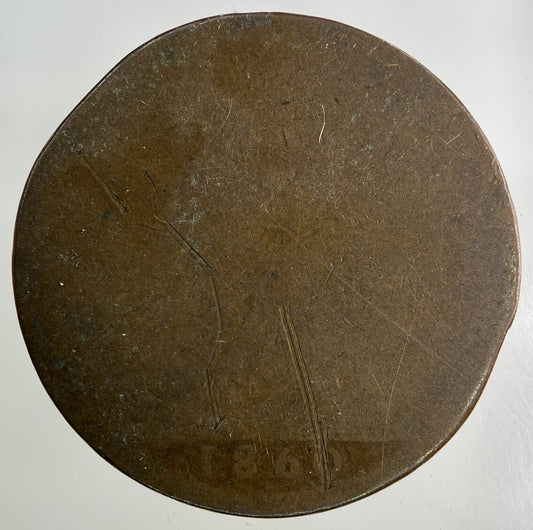 1860 Victoria One Penny Coin | Worn Grade