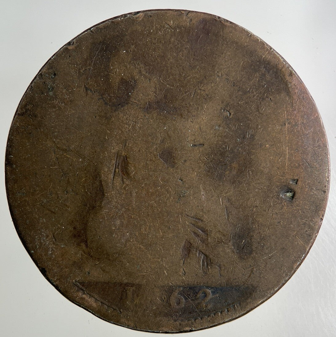 1862 Victoria One Penny Coin | Worn Grade
