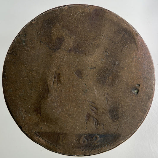 1862 Victoria One Penny Coin | Worn Grade