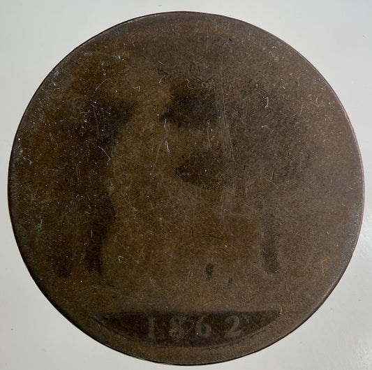 1862 Victoria One Penny Coin | Worn Grade