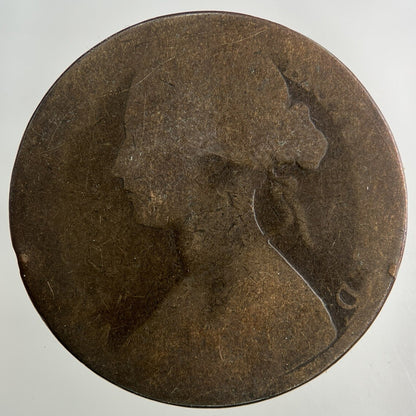 1863 Victoria One Penny Coin | Worn Grade