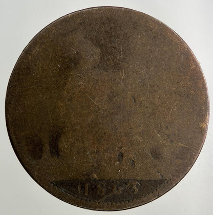1863 Victoria One Penny Coin | Worn Grade