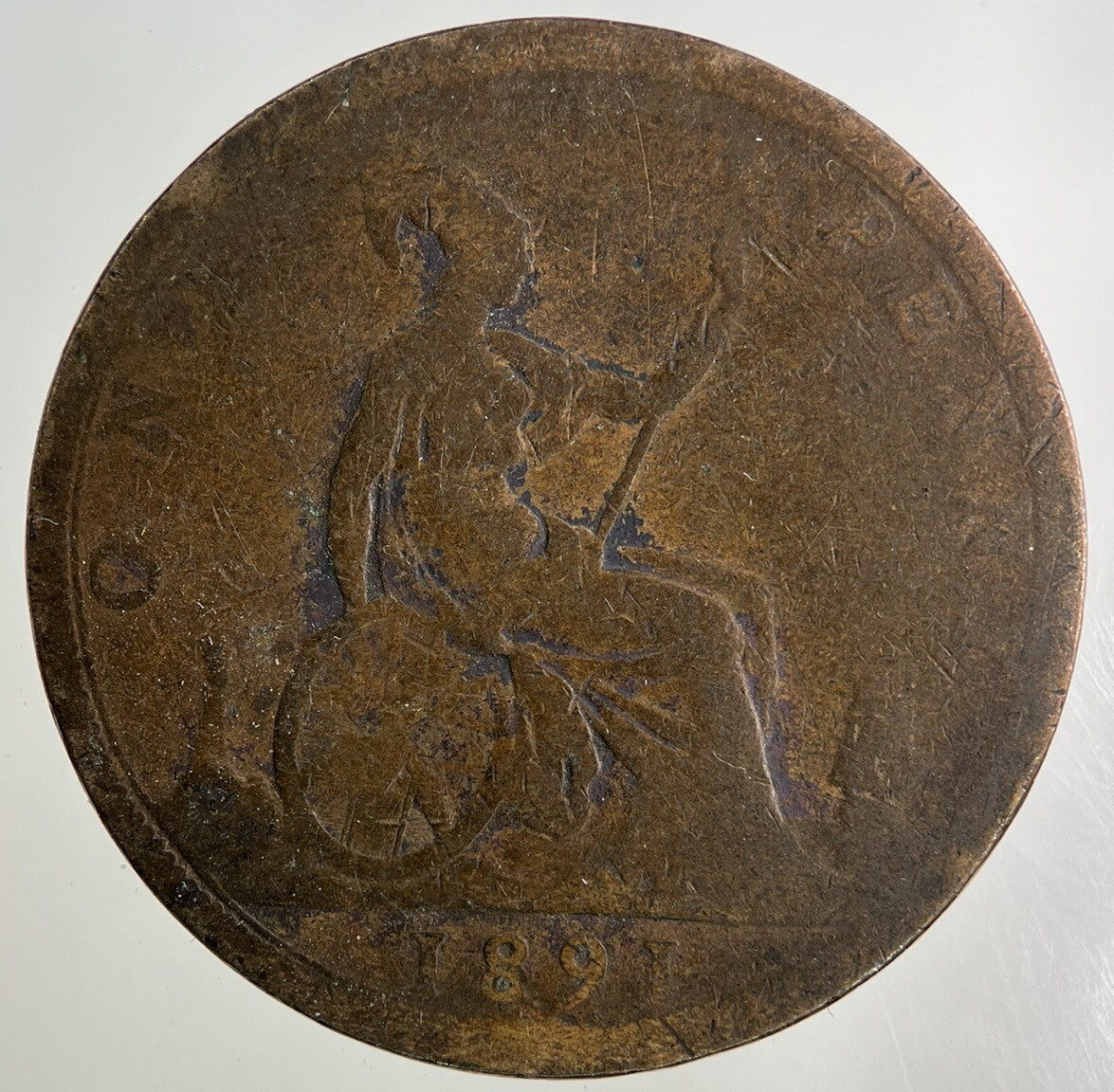 1891 Victoria One Penny Coin | Worn Grade