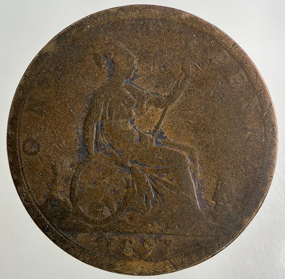 1891 Victoria One Penny Coin | Worn Grade