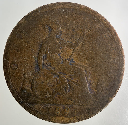 1891 Victoria One Penny Coin | Worn Grade