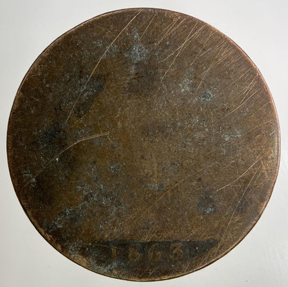 1863 Victoria One Penny Coin | Worn Grade