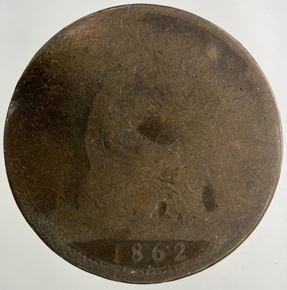 1862 Victoria One Penny Coin | Worn Grade