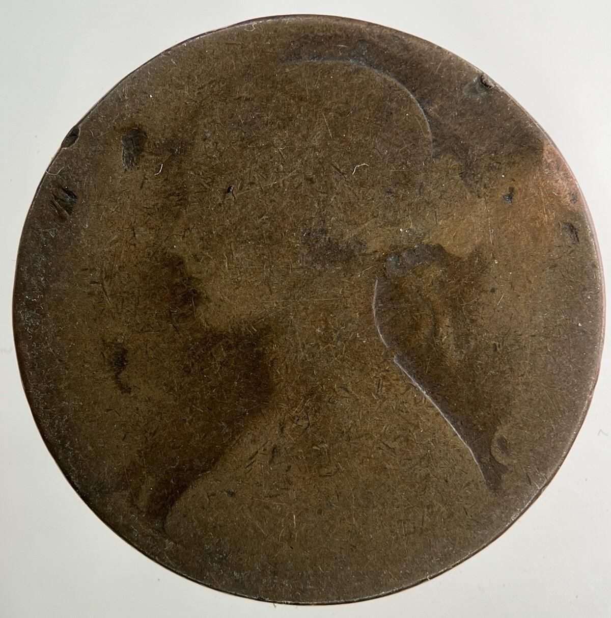 1862 Victoria One Penny Coin | Worn Grade