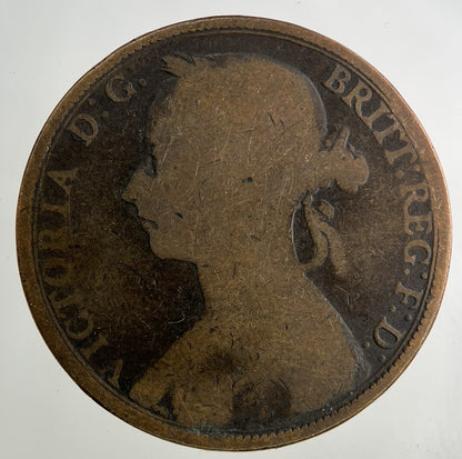 1890 Victoria One Penny Coin | Worn Grade