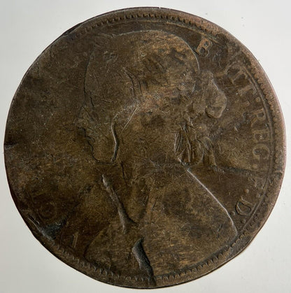 1862 Victoria One Penny Coin | Worn Grade