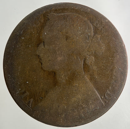 1876-H Victoria One Penny Coin | Worn Grade