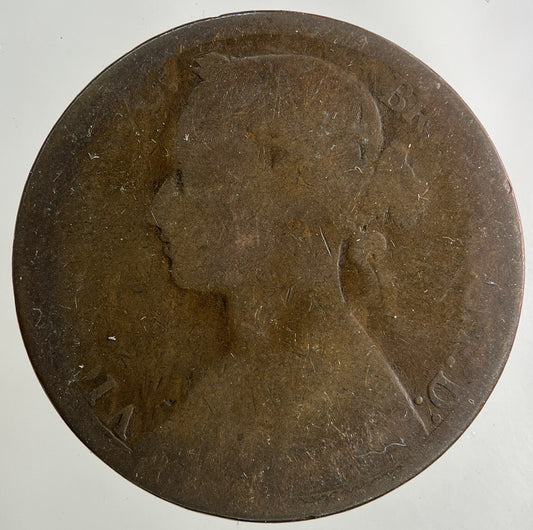 1876-H Victoria One Penny Coin | Worn Grade