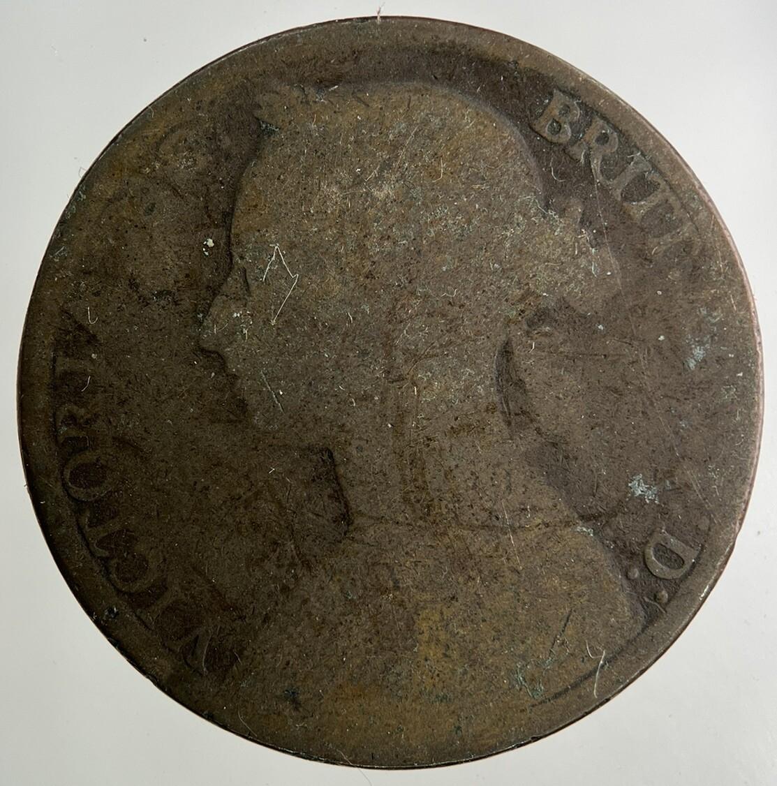 1882-H Victoria One Penny Coin | Worn Grade