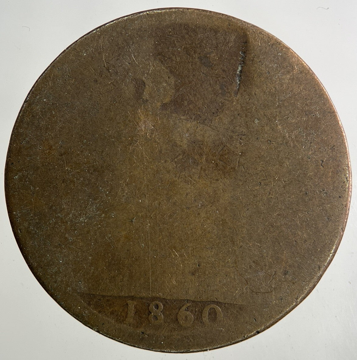 1860 Victoria One Penny Coin | Worn Grade