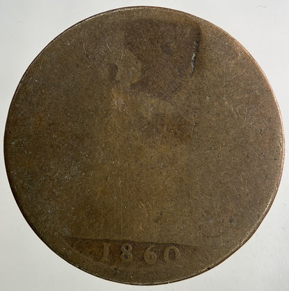 1860 Victoria One Penny Coin | Worn Grade