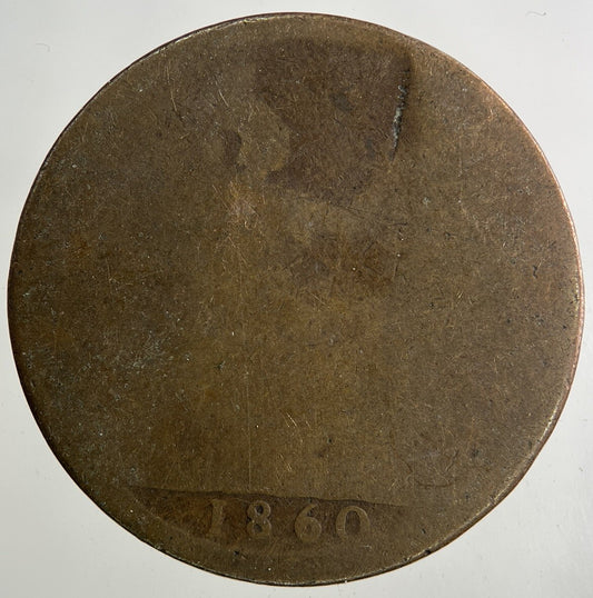1860 Victoria One Penny Coin | Worn Grade
