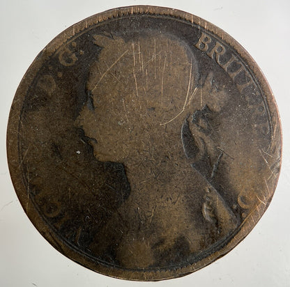 1890 Victoria One Penny Coin | Worn Grade