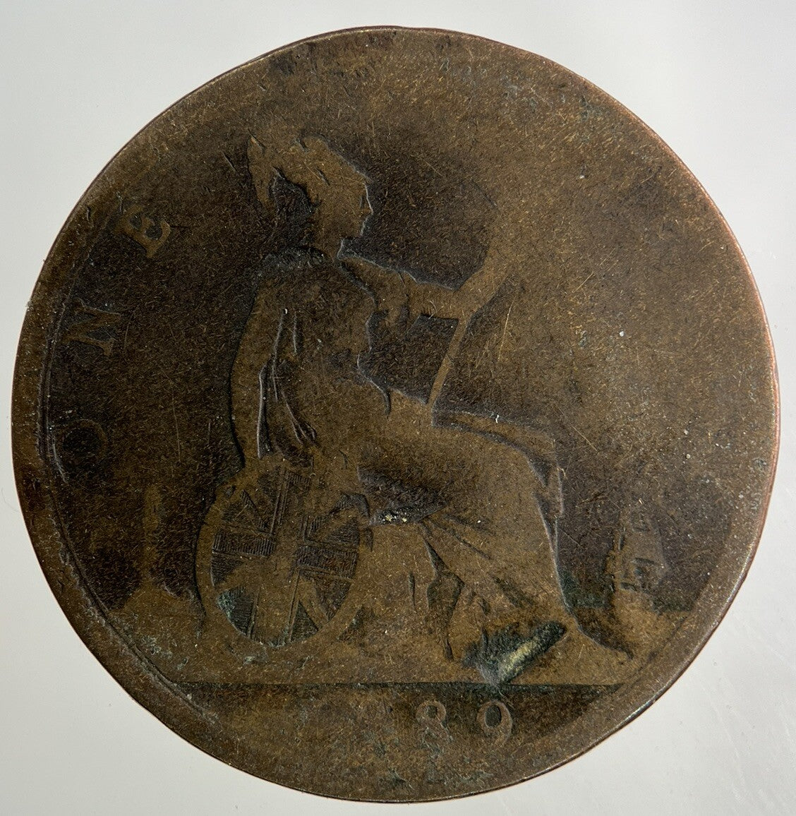 1889 Victoria One Penny Coin | Worn Grade