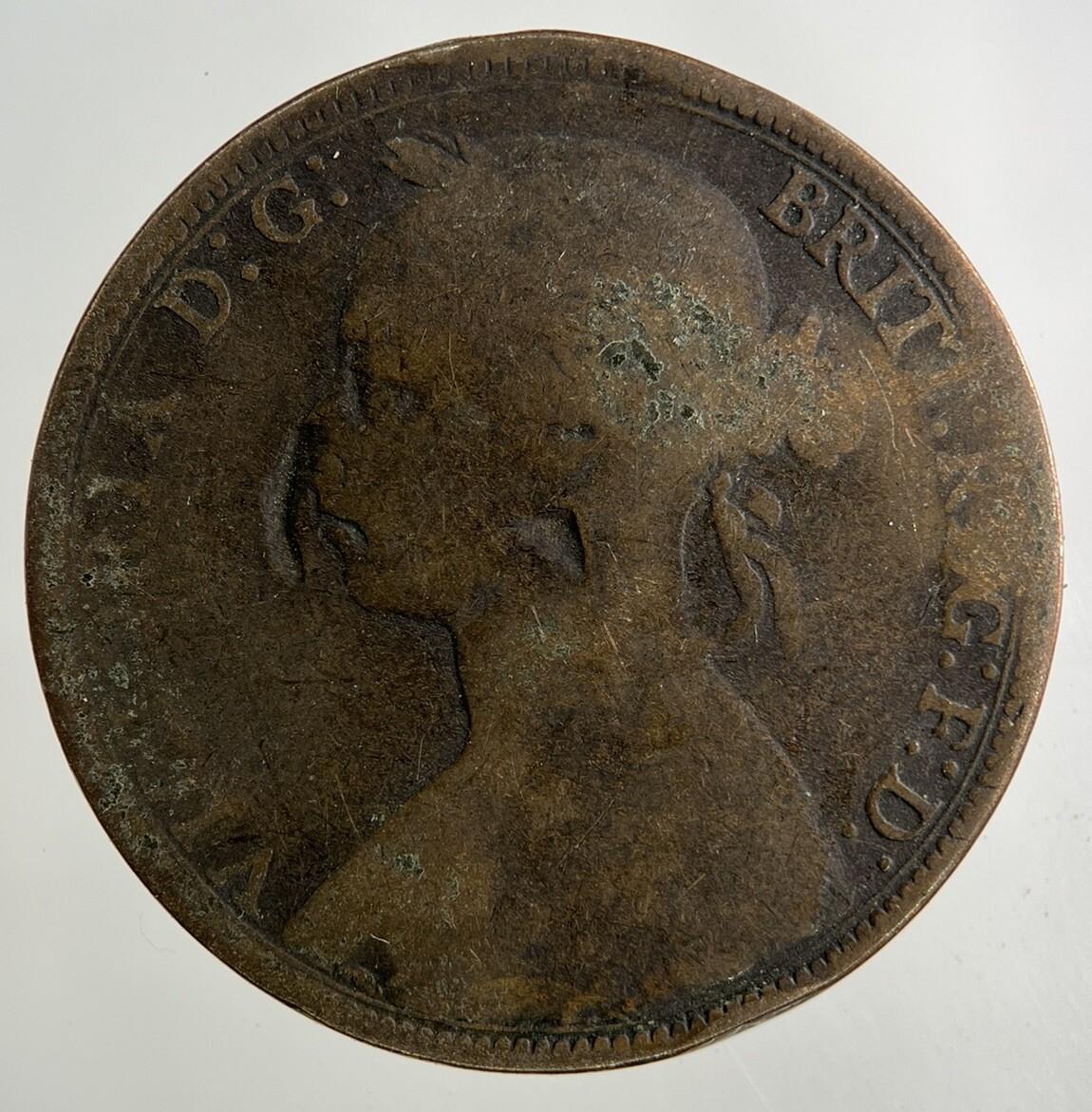 1889 Victoria One Penny Coin | Worn Grade