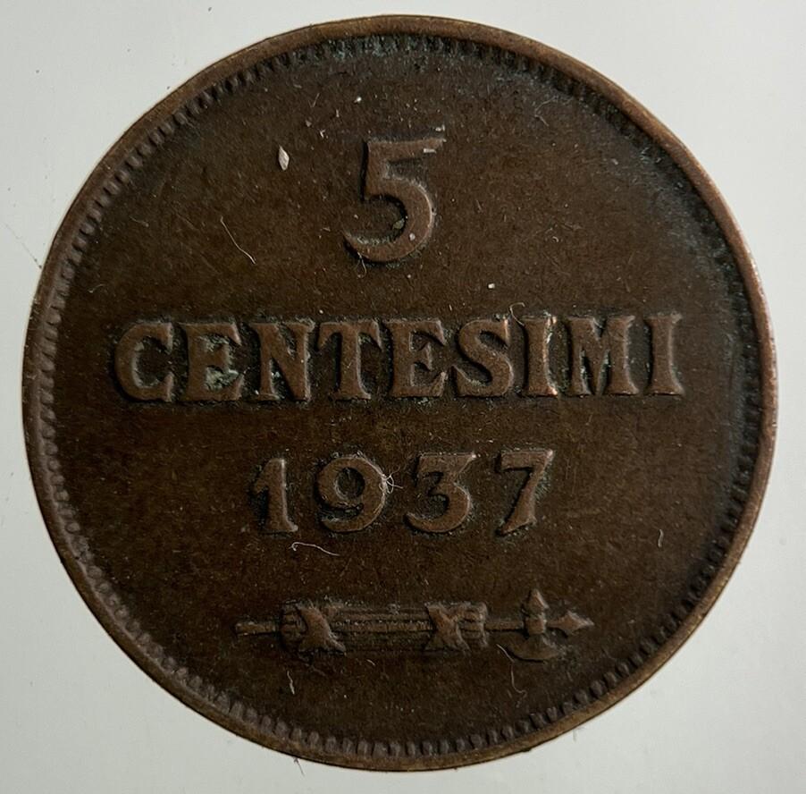 1937 San Marino 5 Centesimi Coin | Fine Collectable Grade