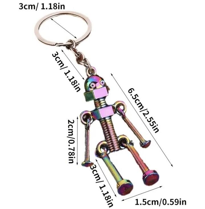 Mini Coloured Bolt-Man Flexible Keyring Premium Keychain Gift UK