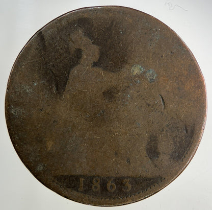 1863 Victoria One Penny Coin | Worn Grade