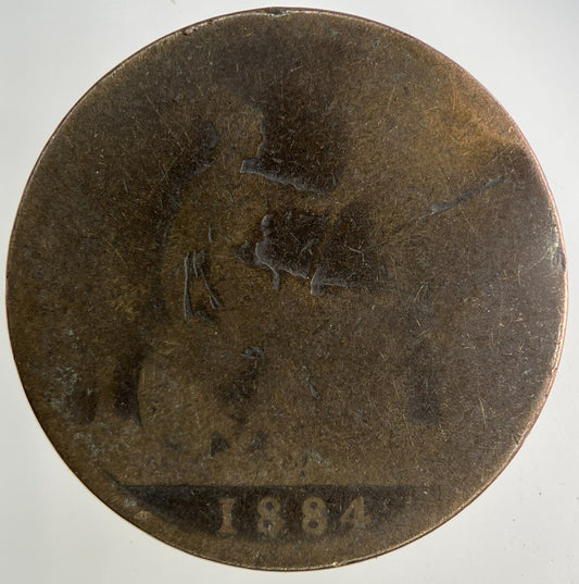1884 Victoria One Penny Coin | Worn Grade