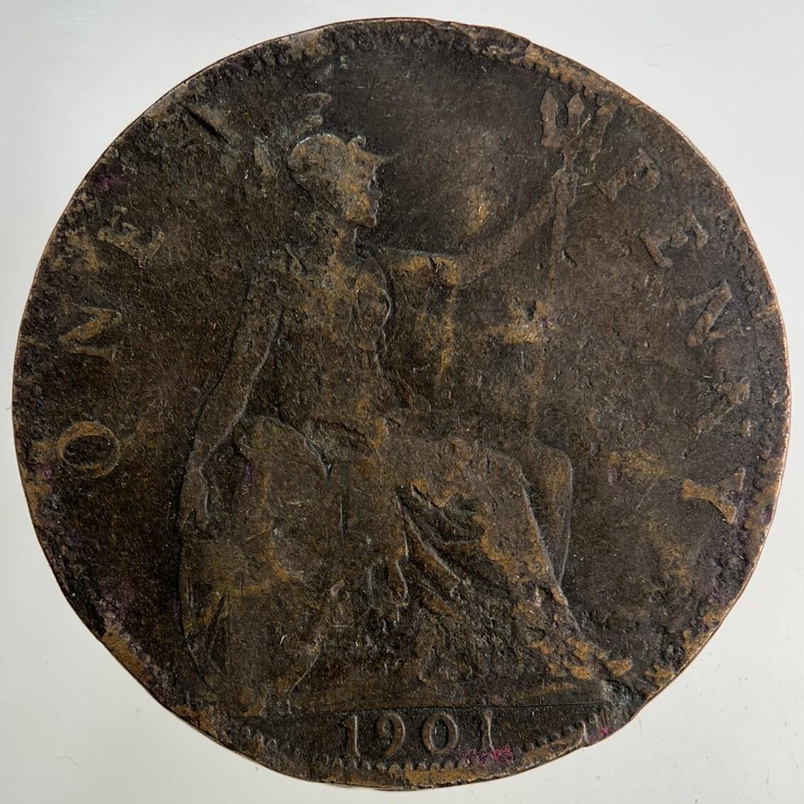 1901 Victoria One Penny Coin | Worn Grade