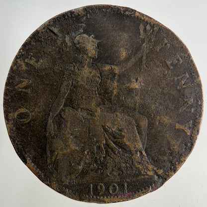 1901 Victoria One Penny Coin | Worn Grade