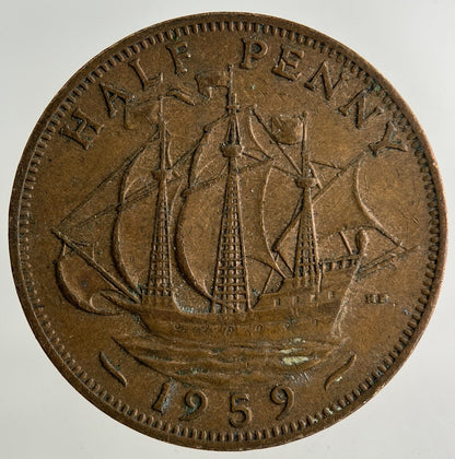 1959 Elizabeth II 2nd Half-Penny Coin | Fine Collectable Grade