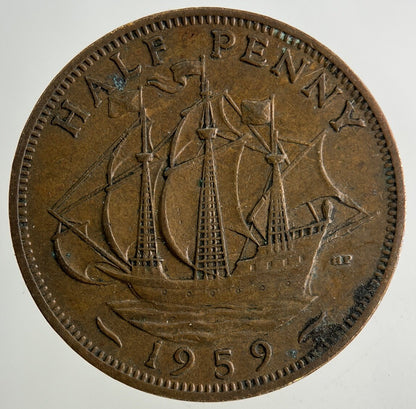 1959 Elizabeth II 2nd Half-Penny Coin | Fine Collectable Grade