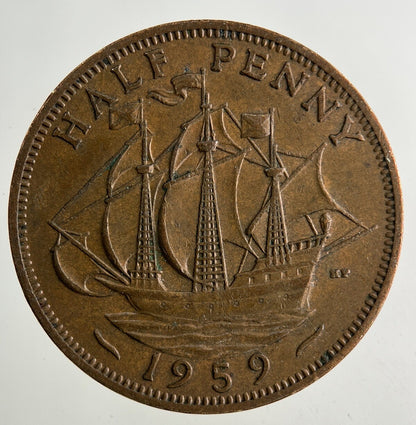 1959 Elizabeth II 2nd Half-Penny Coin | Fine Collectable Grade