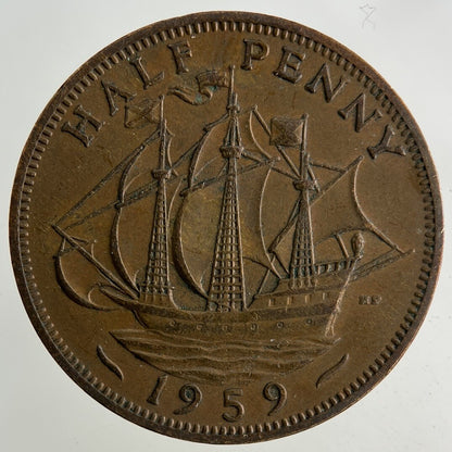 1959 Elizabeth II 2nd Half-Penny Coin | Fine Collectable Grade