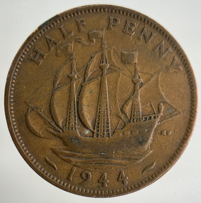 1944 George VI Half-Penny Coin | Collectable Grade