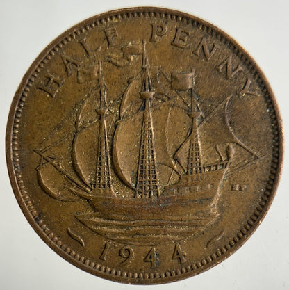 1944 George VI Half-Penny Coin | Collectable Grade