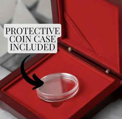 1 x Coin / Medal Display Wood Storage Protective Box With Red Velvet Interior