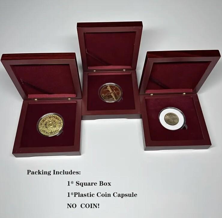 1 x Coin / Medal Display Wood Storage Protective Box With Red Velvet Interior