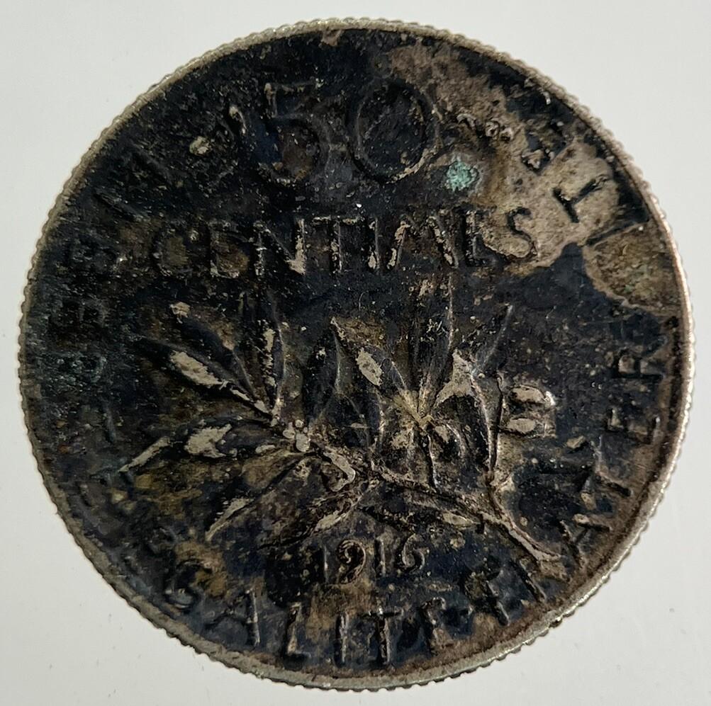 1916 France 50 Centimes Silver Coin | Fine Collectable Grade