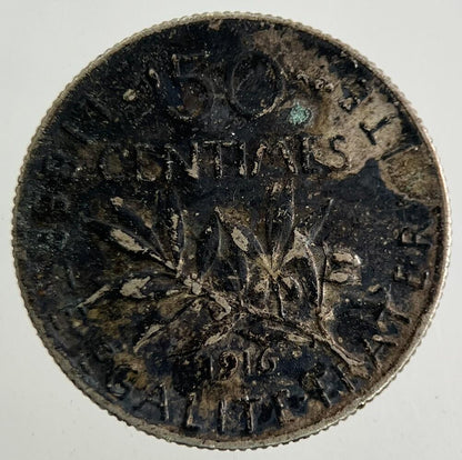 1916 France 50 Centimes Silver Coin | Fine Collectable Grade