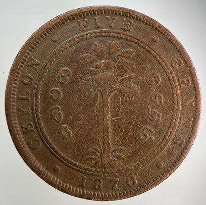 1870 Ceylon 5 Cents Coin | Fine Collectable Grade