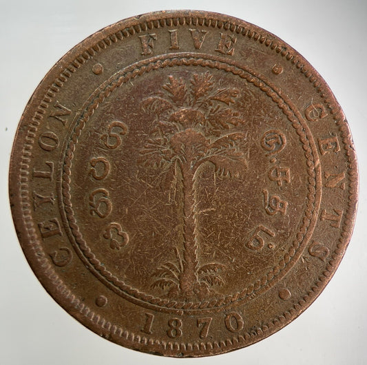 1870 Ceylon 5 Cents Coin | Fine Collectable Grade