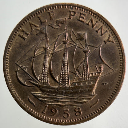 1958 Elizabeth II 2nd Half-Penny Coin | Very Fine Grade