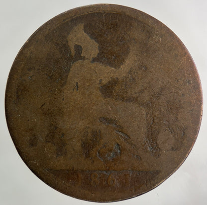 1861 Victoria One Penny Coin | Worn Grade
